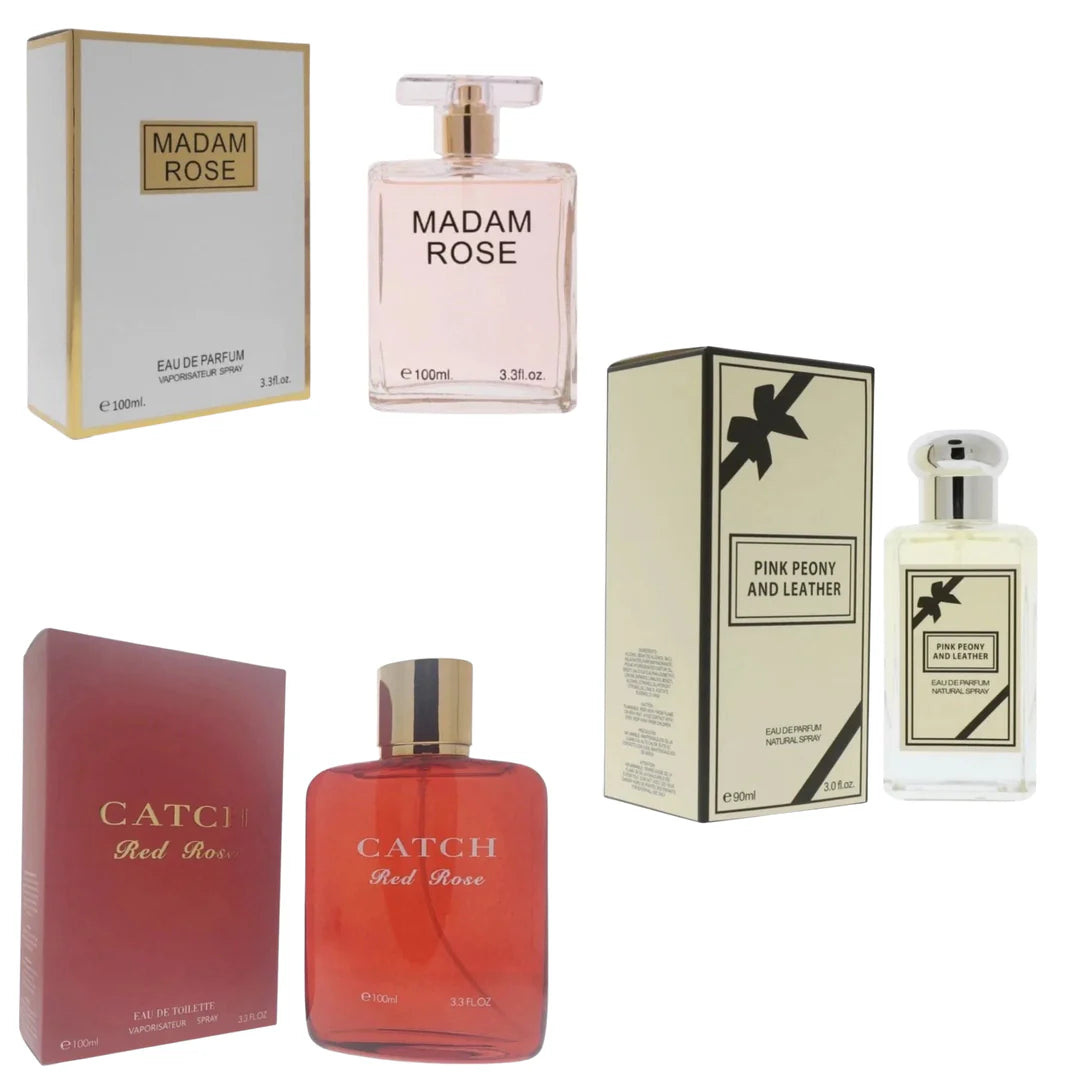 Royal Fragrance Women’s Cologne 3 Pack Set – Madam Rose + Catch Red Rose + Pink Peony &amp; Leather – Romantic Floral Feminine Scent – Gift Set