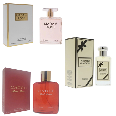 Royal Fragrance Women’s Cologne 3 Pack Set – Madam Rose + Catch Red Rose + Pink Peony & Leather – Romantic Floral Feminine Scent – Gift Set
