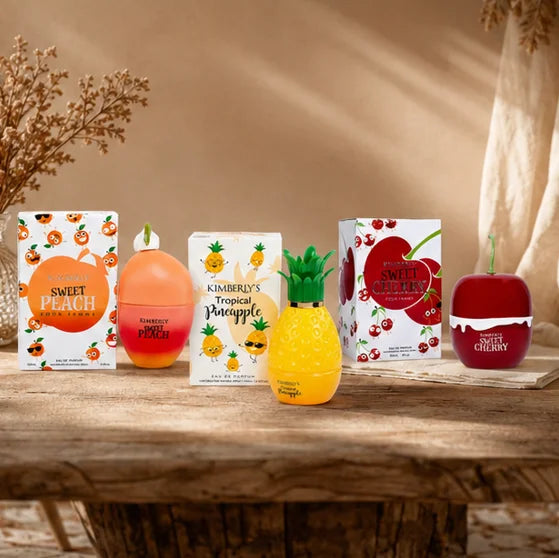 Kimberly’s Tropical Paradise Trio Perfume Gift Set for Women – Sweet Peach, Tropical Pineapple &amp; Sweet Cherry Eau de Parfum Collection, Long Lasting Fruity Floral Fragrance Bundle, 3 Piece Perfume Gift Set