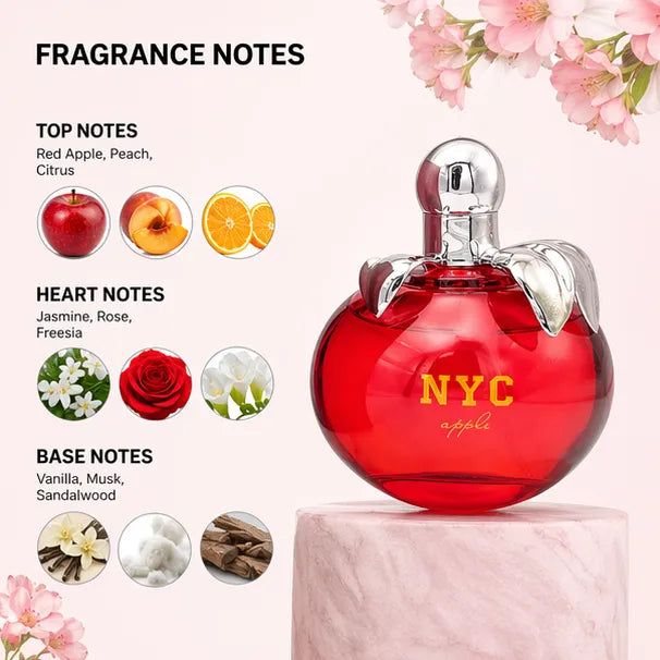 NYC Apple Eau de Parfum 100ml (3.4 oz) – Sweet Fruity Apple Perfume for Women – Long Lasting Fresh Floral Fragrance Spray – Everyday Playful Scent