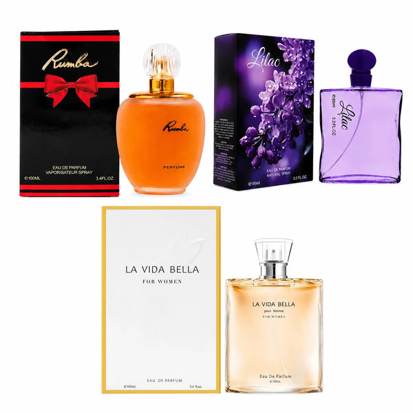 Rumba, Lilac & La Vida Bella Perfume Set for Women – 3 Piece Eau de Parfum Fragrance Collection & Floral, Sweet & Warm Feminine Scents, Full Size Perfume Gift Set