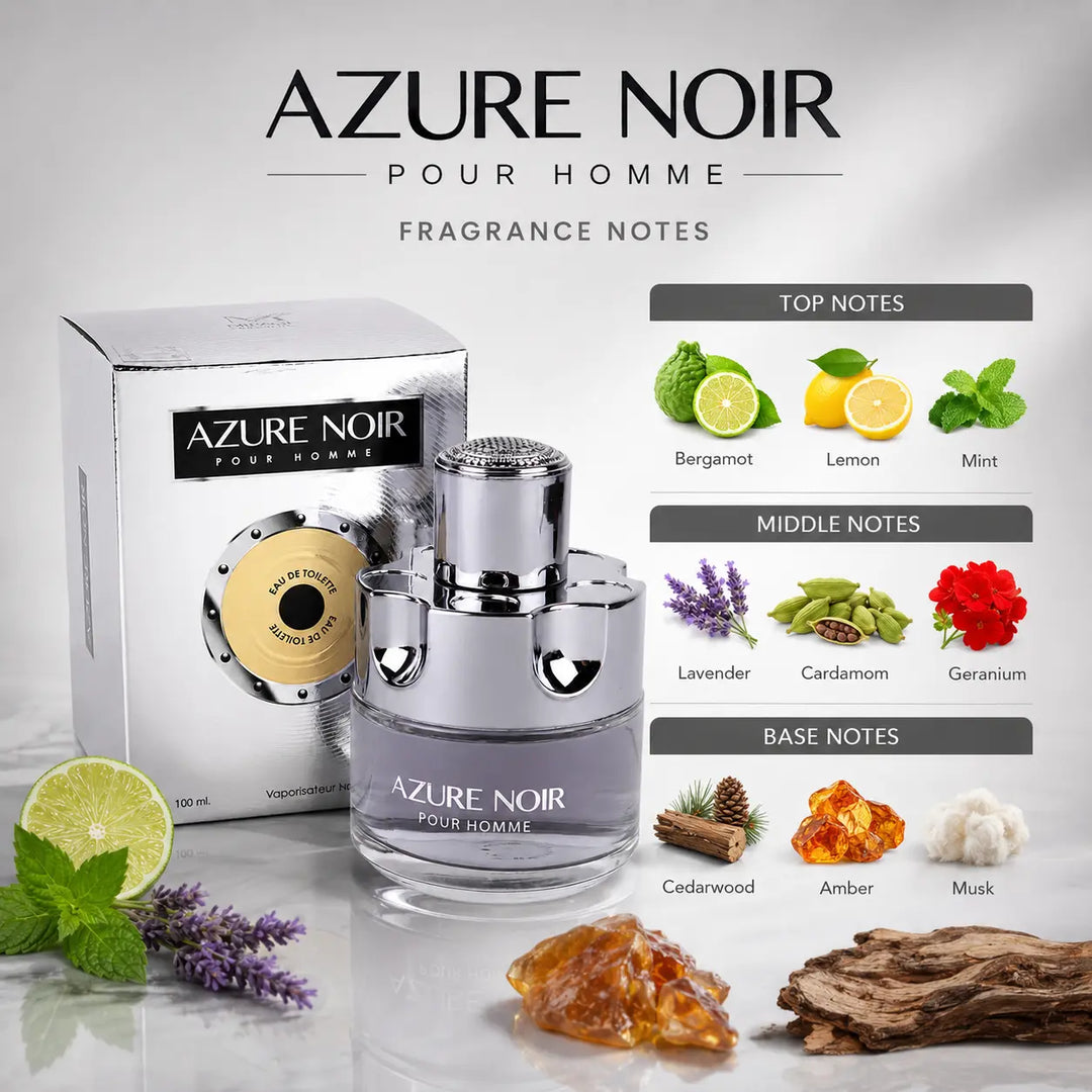 Azure Noir Eau de Parfum for Men – 3.4 Fl Oz Fresh Fragrance