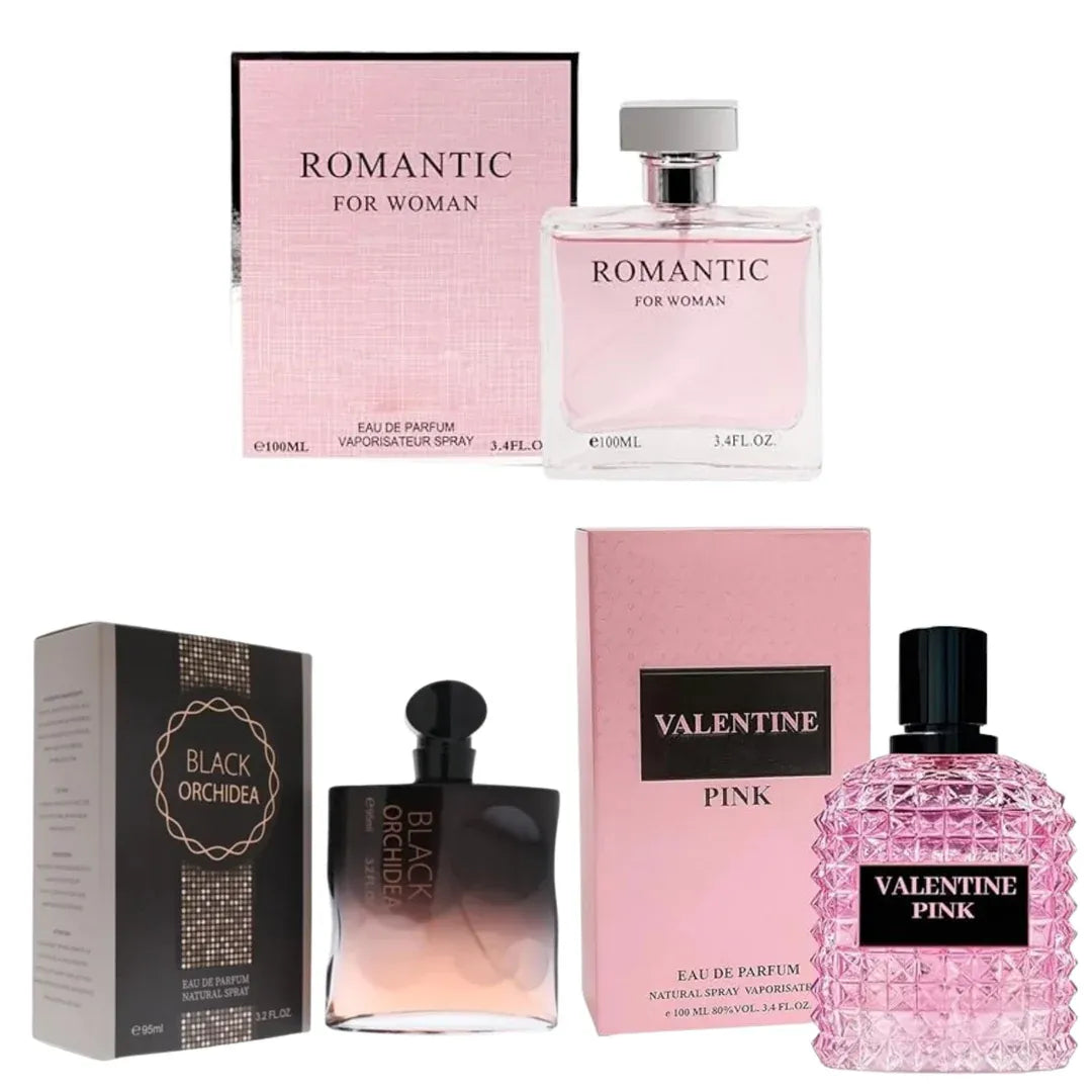 Women Perfume Set - Perfume for Women - Eau De Parfum Spray - Long Lasting Women Fragrance - Floral Oriental Perfume Women - Romantic - Black Orchidea - Valentine Pink 3 Pack 3.2oz 3.4oz