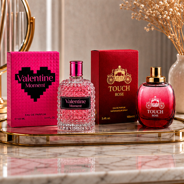 Valentine Moment &amp; Touch Rose Perfume Gift Set for Women – 2 Pack Eau de Parfum Collection 3.4 Fl Oz (100ml Each) – Long Lasting Floral Sweet Romantic Fragrance Spray Gift Set for Women