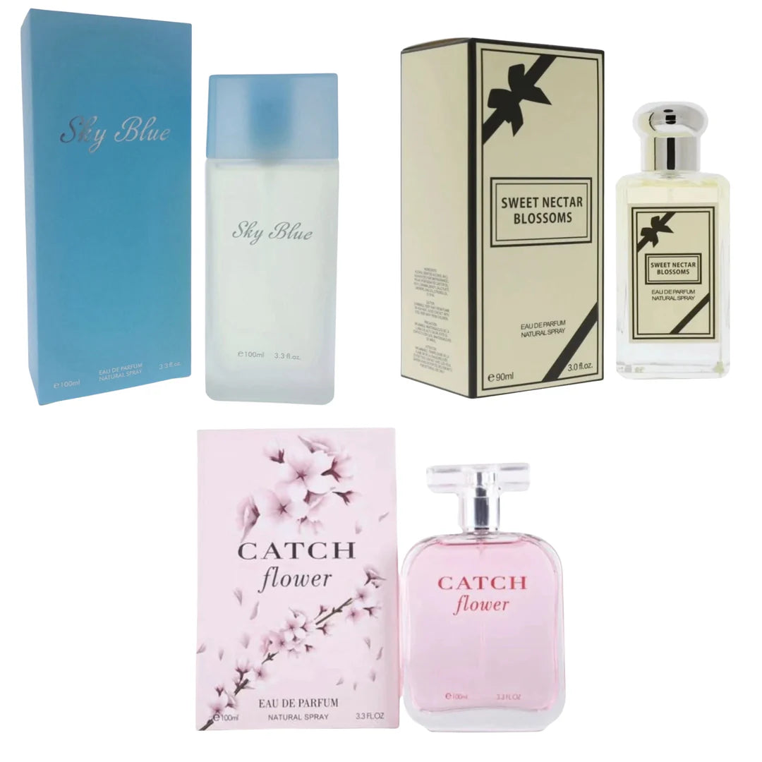 Royal Fragrance Women’s Cologne 3 Pack Set – Sky Blue + Sweet Nectar Blossoms + Catch Flower – Fresh Sweet Floral Feminine Scent – Gift Set