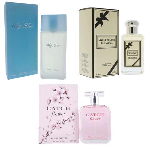 Royal Fragrance Women’s Cologne 3 Pack Set – Sky Blue + Sweet Nectar Blossoms + Catch Flower – Fresh Sweet Floral Feminine Scent – Gift Set