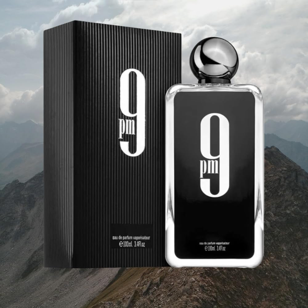 Bundle of  9 PM for Men 100Ml Eau De Parfum with 5Ml Portable Refillable Atomizer and Refillable Car Freshener in a Satin Gift Bag