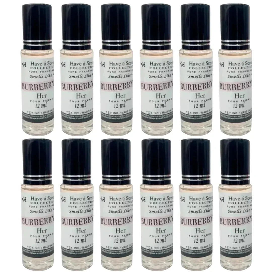 Wholesale Burberry Her Perfume Oil 12-Pack – Sweet Fruity Feminine Long-Lasting Roll-On Fragrance (12ml Each)