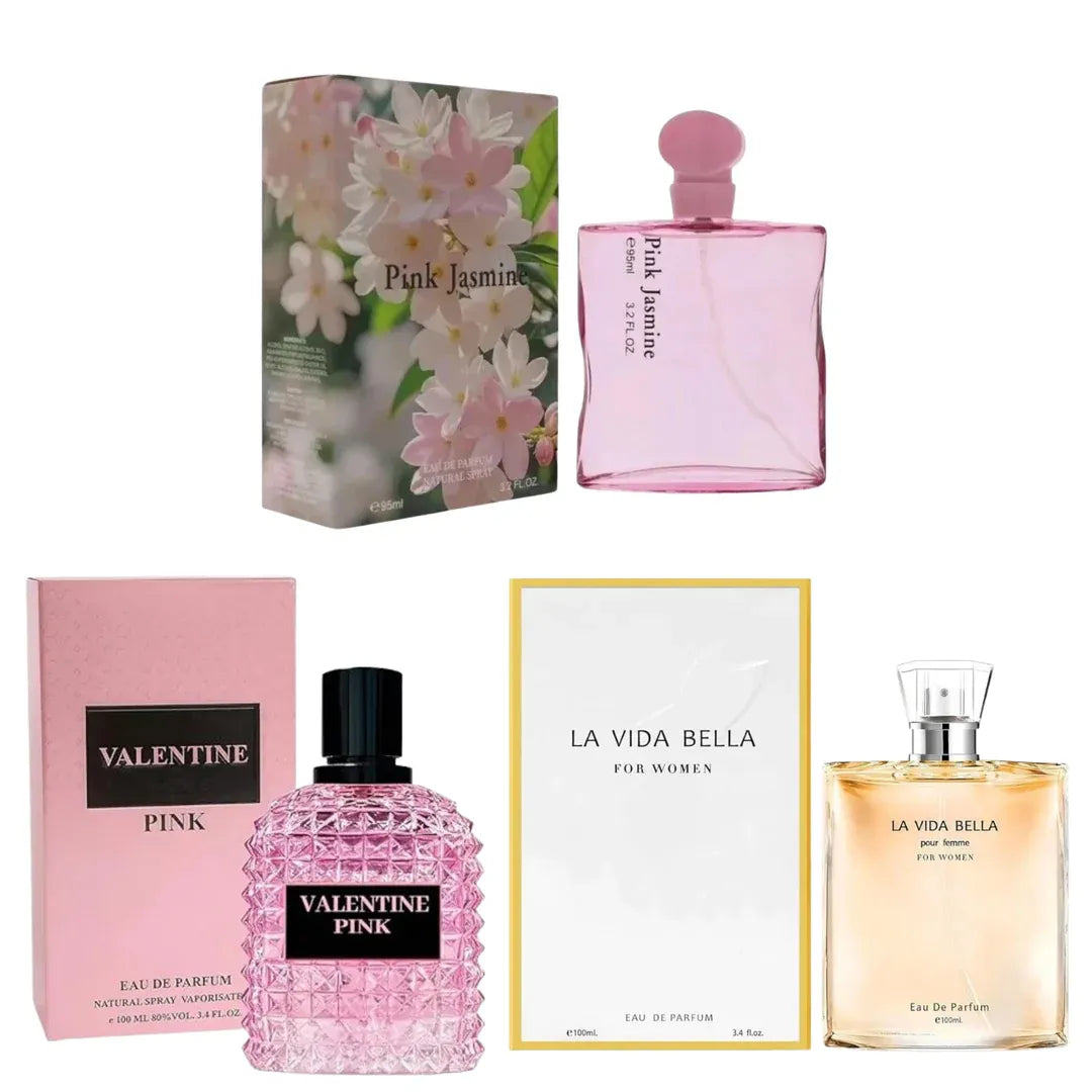 Women Perfume Set - Perfume for Women - Eau De Parfum Spray - Floral Sweet Perfume Women - Long Lasting Women Fragrance - Pink Jasmine - Valentine Pink - La Vida Bella 3 Pack 3.2oz 3.4oz