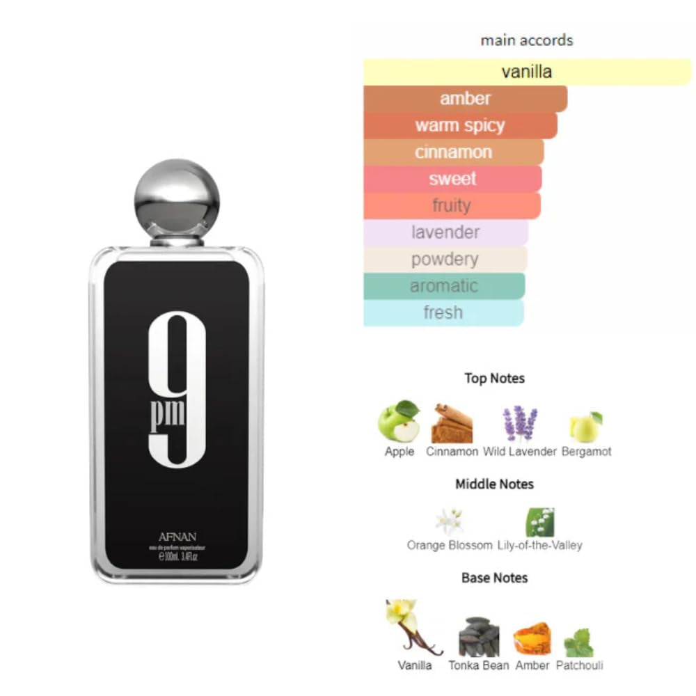 Bundle of  9 PM for Men 100Ml Eau De Parfum with 5Ml Portable Refillable Atomizer and Refillable Car Freshener in a Satin Gift Bag