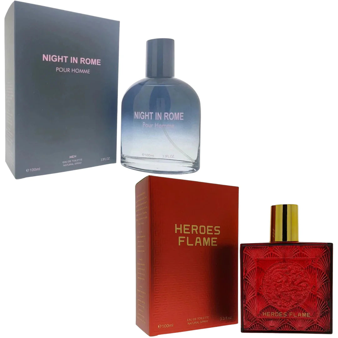 Royal Fragrance Men’s Cologne 2 Pack Set – Night In Rome Pour Homme + Heroes Flame – Bold Elegant Masculine Scent – Gift Set