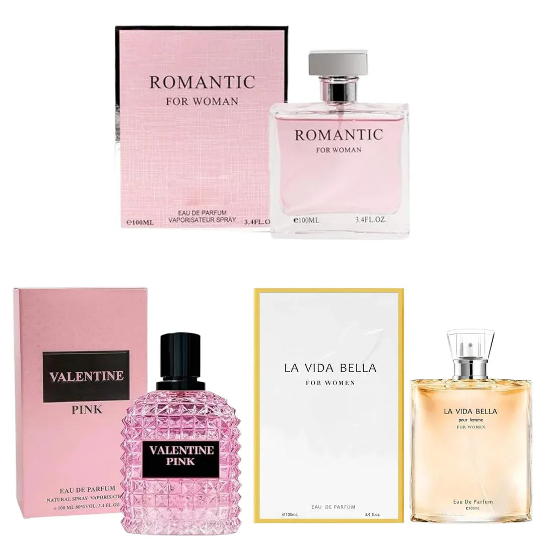 Women’s Perfume Gift Set – 3 Pack Eau de Parfum (3.4 oz Each) – Long Lasting Floral &amp; Sweet Fragrance Collection for Her – Includes Romantic, Valentine Pink &amp; La Vida Bella