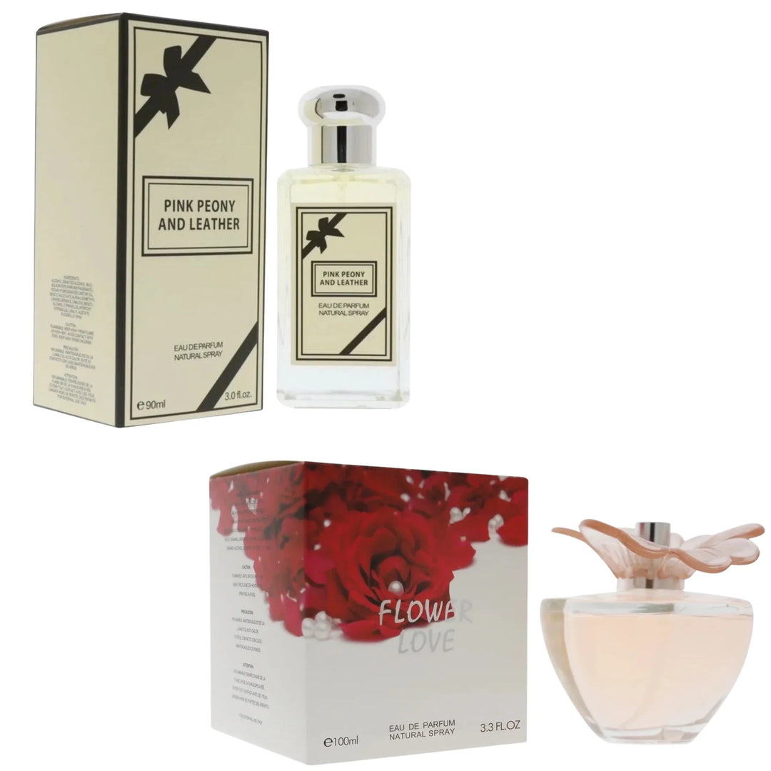 Royal Fragrance Women’s Cologne 2 Pack Set – Pink Peony &amp; Leather + Flower Love – Floral Elegant Feminine Scent – Gift Set