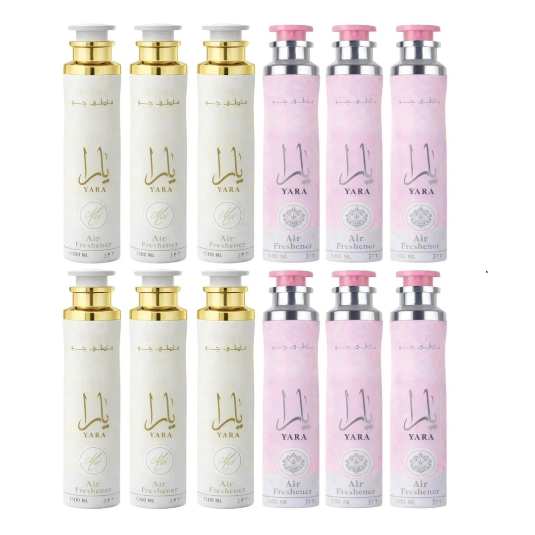 Lattafa Yara &amp; Yara Moi Air Freshener 300ml - Floral Room Spray - Home Office Car Fragrance Spray - Odor Eliminator - Pack of 12