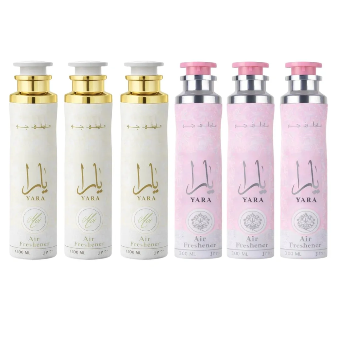 Lattafa Yara &amp; Yara Moi Air Freshener - Floral Room Spray - Odor Eliminator - Pack of 6