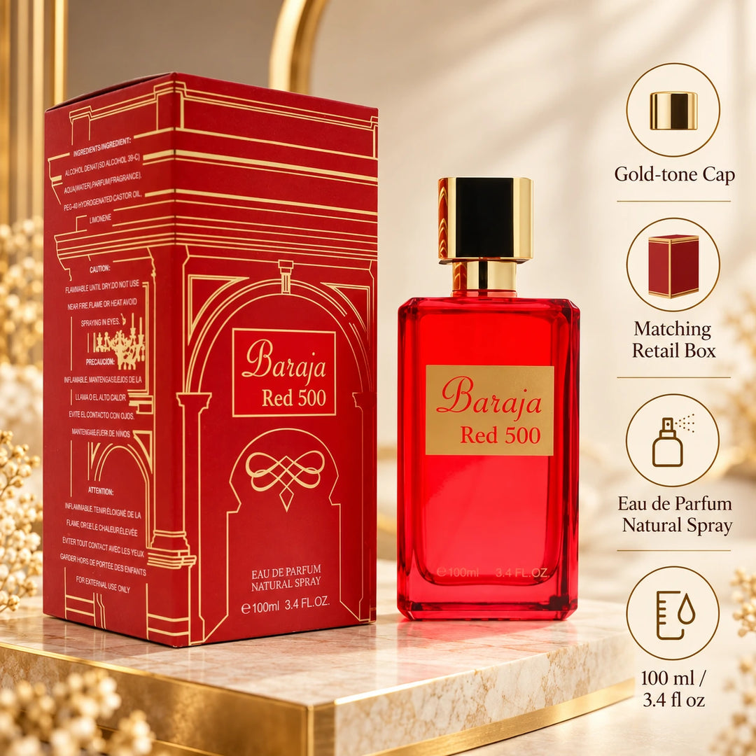 Baraja Red 500 EDP for Men &amp; Women – 3.4 Fl Oz Woody Amber