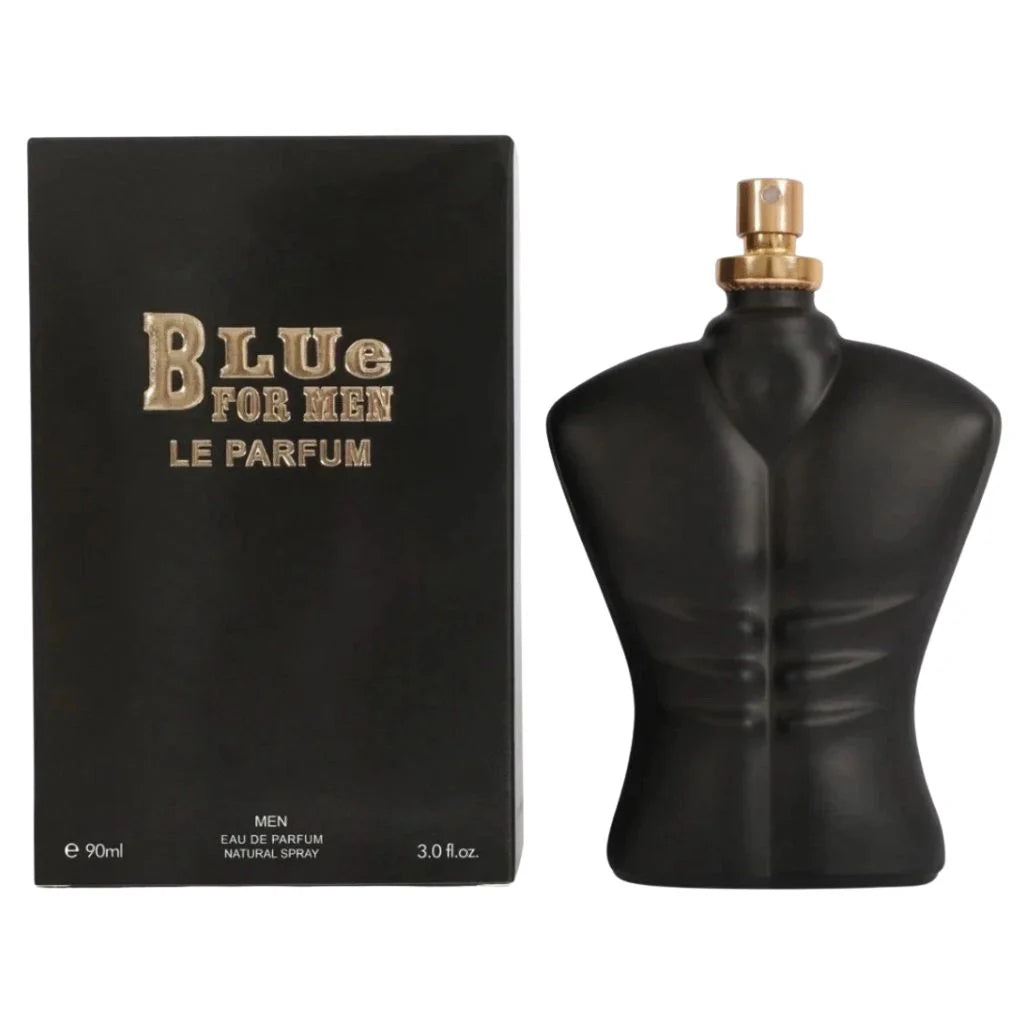 Blue for Men Le Parfum 90ml matte black torso-shaped bottle and packaging for men