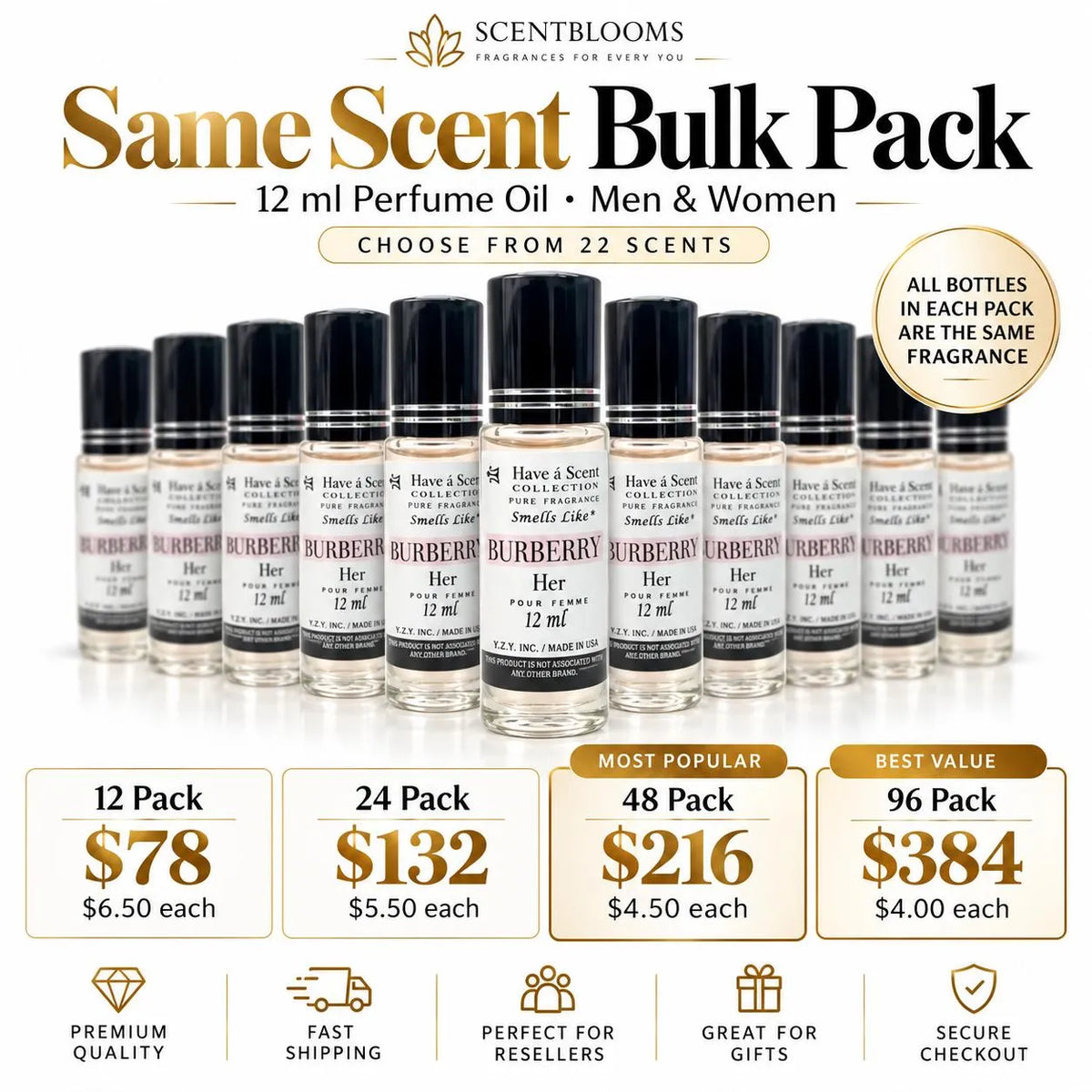 12 ml Perfume Oil – Same Scent Bulk Pack (Men & Women)