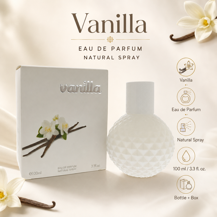 Vanilla Eau de Parfum for Women 100ml / 3.3 Fl Oz – Sweet Vanilla Floral Perfume – Long Lasting Gourmand Fragrance Spray – Everyday Women&