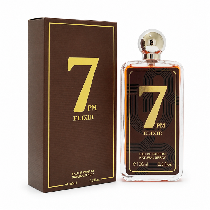 7 PM Elixir Eau de Parfum for Men 100ml / 3.3 Fl Oz – Long Lasting Warm Spicy Amber Woody Fragrance – Evening Cologne for Men – Luxury Masculine Perfume Gift
