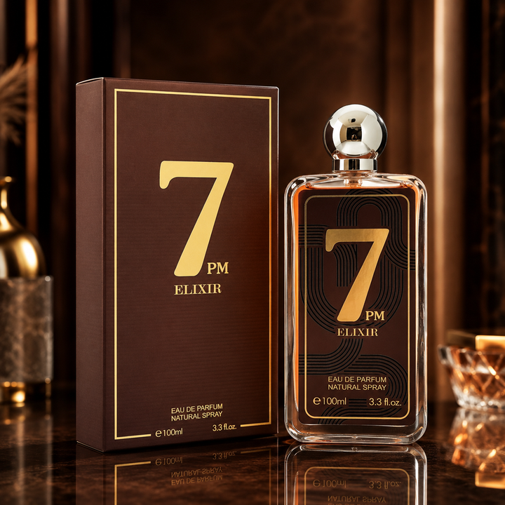 7 PM Elixir Eau de Parfum for Men 100ml / 3.3 Fl Oz – Long Lasting Warm Spicy Amber Woody Fragrance – Evening Cologne for Men – Luxury Masculine Perfume Gift