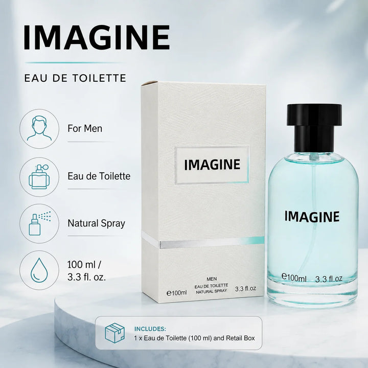 Imagine Eau de Toilette for Men, Long Lasting Floral Fresh Perfume Spray, Elegant Feminine Fragrance with Citrus, White Floral &amp; Musk Notes, 3.3 Fl Oz (100ml)
