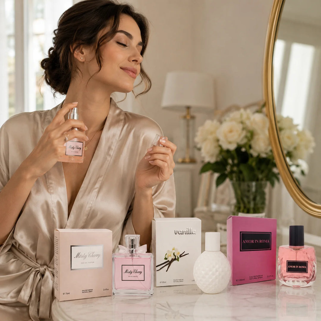 3 Piece Perfume Gift Set for Women – Misty Cherry 75ml, Vanilla 100ml &amp; Amor in Roma 100ml Eau de Parfum – Sweet Fruity Floral Vanilla Fragrance Collection – Women’s Perfume Set
