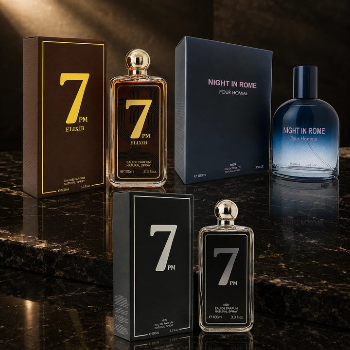 3 Piece Men’s Cologne Set – 7 PM Elixir, Night in Rome &amp; 7 PM – 100ml / 3.3 Fl Oz Each – Eau de Parfum &amp; Eau de Toilette – Warm Woody Aromatic Fragrance Gift Set for Men