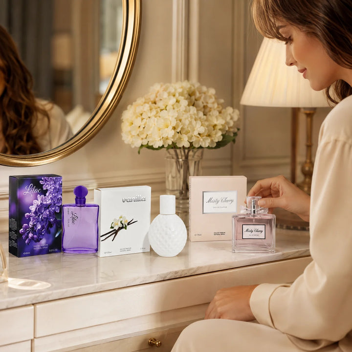 3 Piece Perfume Gift Set for Women – Lilac 95ml, Vanilla 100ml &amp; Misty Cherry 75ml Eau de Parfum – Sweet Floral Fruity Gourmand Fragrance Collection – Full Size Women’s Perfume Set