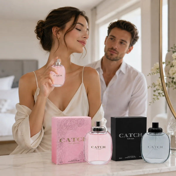 Catch 2 Piece Perfume Gift Set for Women & Men – 100ml / 3.4 Fl Oz Each Eau de Parfum – His and Hers Fragrance Set – Fresh Floral, Fruity, Woody & Musky Scent Collection