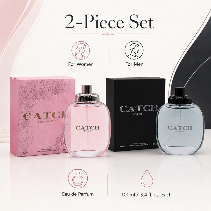 Catch 2 Piece Perfume Gift Set for Women &amp; Men – 100ml / 3.4 Fl Oz Each Eau de Parfum – His and Hers Fragrance Set – Fresh Floral, Fruity, Woody &amp; Musky Scent Collection