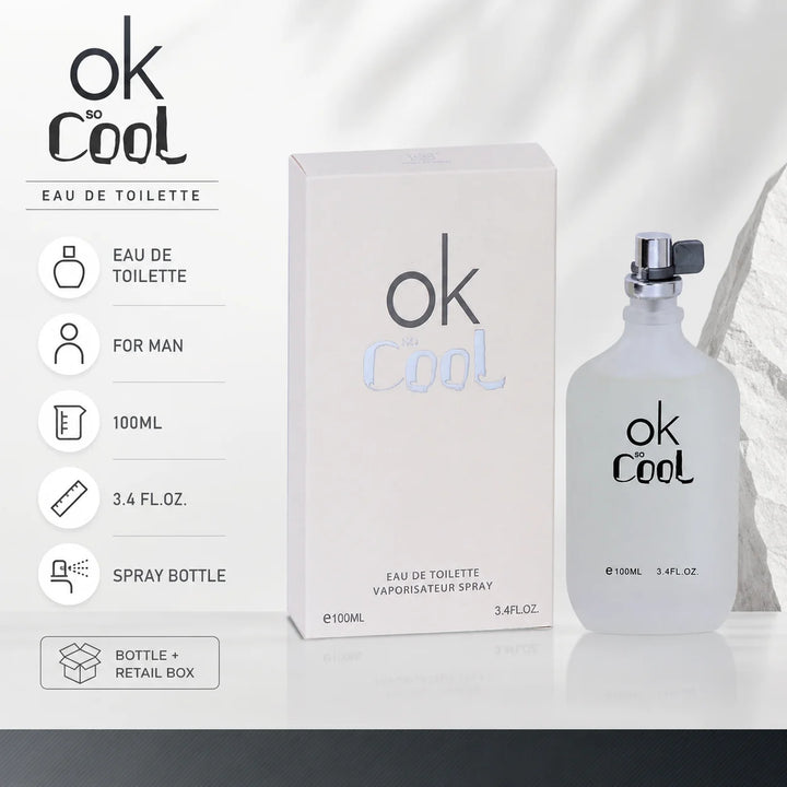 OK So Cool Eau de Toilette for Men, 100ml / 3.4 Fl Oz – Fresh Clean Men’s Cologne Spray – Crisp Everyday Masculine Fragrance for Work, Casual Wear &amp; Gifting