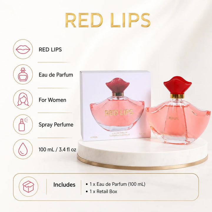 Red Lips Eau de Parfum for Women, 100ml / 3.4 Fl Oz – Feminine Perfume Spray – Sweet Floral Fruity Fragrance for Women, Everyday Wear, Date Night &amp; Gift for Her