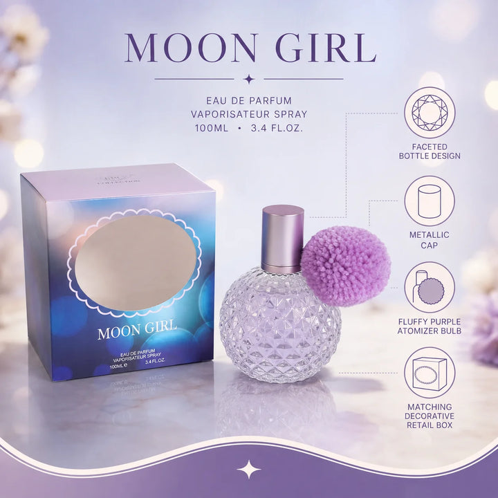 Moon Girl Eau de Parfum for Women, 100ml / 3.4 Fl Oz – Sweet Floral Fruity Perfume Spray – Feminine Everyday Fragrance with Decorative Pom Pom Bottle, Gift for Her