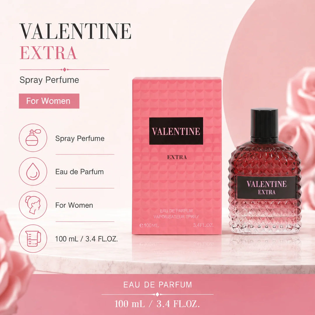Valentine Extra Eau de Parfum for Women, 100ml / 3.4 Fl Oz – Sweet Floral Fruity Perfume Spray – Feminine Everyday Fragrance for Women, Gift for Her