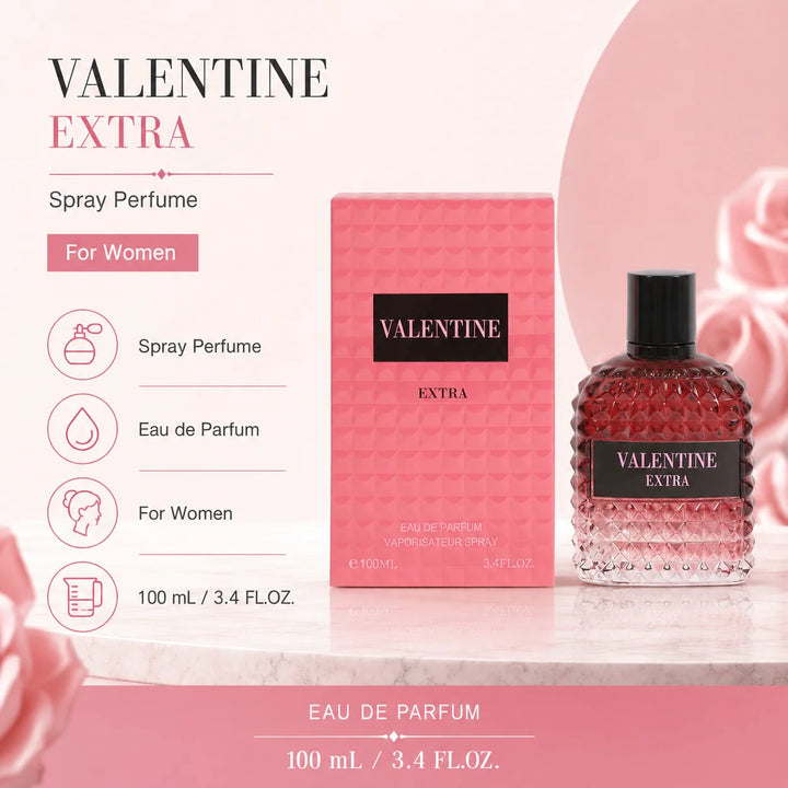 Valentine Extra Eau de Parfum for Women, 100ml / 3.4 Fl Oz – Sweet Floral Fruity Perfume Spray – Feminine Everyday Fragrance for Women, Gift for Her