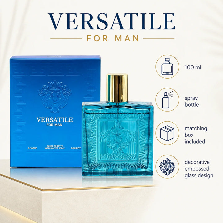 Versatile for Man Eau de Toilette, 100ml / 3.4 Fl Oz – Fresh Aquatic Aromatic Cologne for Men – Clean Masculine Everyday Fragrance Spray – Men’s Cologne Gift