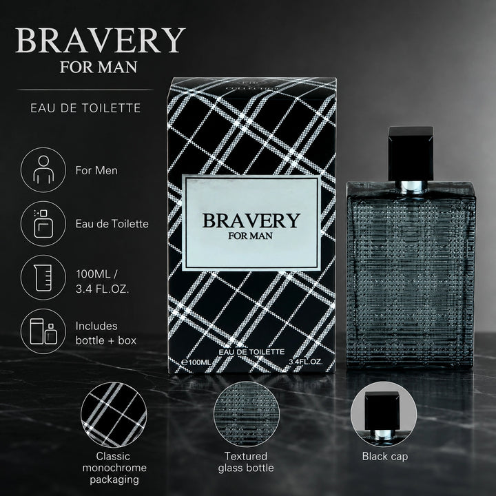 Bravery for Man Eau de Toilette, 100ml / 3.4 Fl Oz – Fresh Woody Aromatic Cologne for Men – Clean Masculine Everyday Fragrance Spray – Men’s Cologne Gift