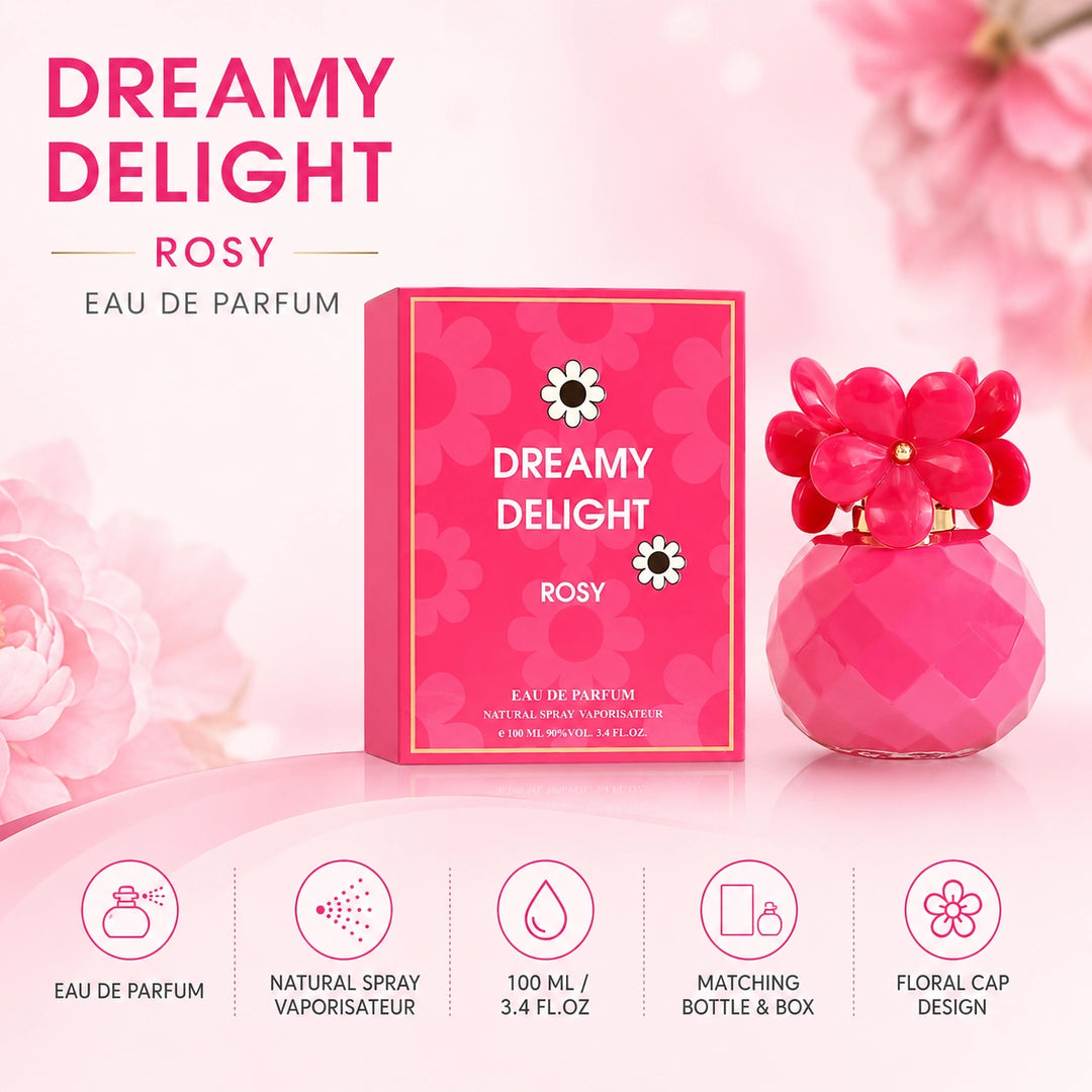 Dreamy Delight Rosy Eau de Parfum for Women, 100ml / 3.4 Fl Oz – Sweet Floral Fruity Perfume – Feminine Everyday Fragrance Spray – Women’s Perfume Gift