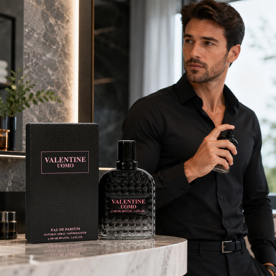 Valentine Uomo Eau de Parfum for Men, 100ml / 3.4 Fl Oz – Masculine Cologne Spray – Fresh Woody Aromatic Men’s Fragrance – Everyday &amp; Evening Scent for Men