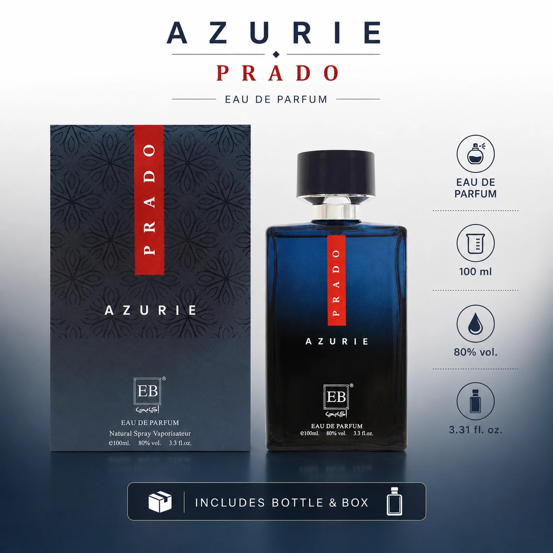 Prado Azurie Eau de Parfum for Men, 100ml / 3.3 Fl Oz – Fresh Woody Aromatic Men’s Cologne Spray – Masculine Everyday &amp; Evening Fragrance