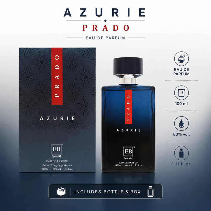 Prado Azurie Eau de Parfum for Men, 100ml / 3.3 Fl Oz – Fresh Woody Aromatic Men’s Cologne Spray – Masculine Everyday &amp; Evening Fragrance