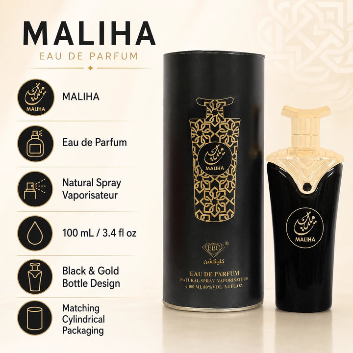 Maliha Eau de Parfum, 100ml / 3.4 Fl Oz – Warm Woody Amber Oriental Perfume Spray – Rich Elegant Unisex Fragrance for Women &amp; Men