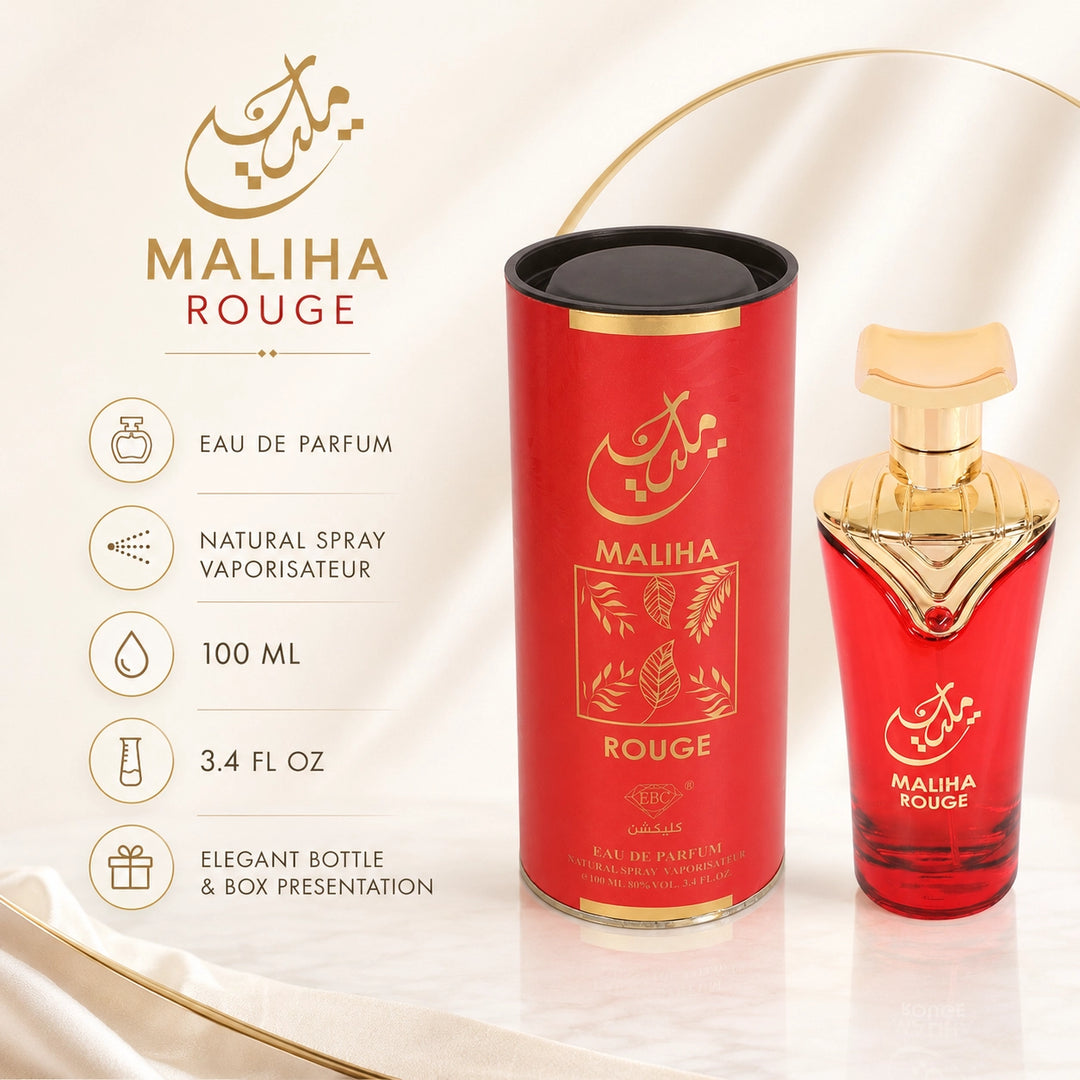 Maliha Rouge Eau de Parfum, 100ml / 3.4 Fl Oz – Warm Floral Amber Perfume Spray – Rich Elegant Unisex Fragrance for Women &amp; Men