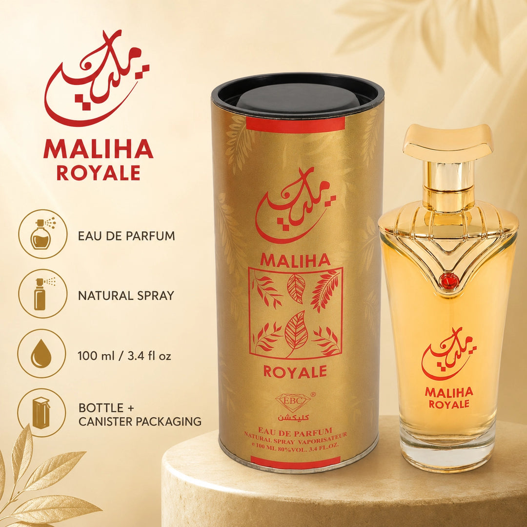 Maliha Royale Eau de Parfum 100ml / 3.4 Fl Oz – Warm Amber Floral Perfume Spray – Elegant Long-Lasting Unisex Fragrance for Women &amp; Men
