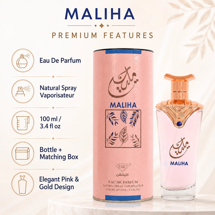 Maliha Eau de Parfum for Women 100ml / 3.4 Fl Oz – Elegant Floral Perfume Spray – Feminine Fresh Sweet Fragrance for Everyday Wear, Evening &amp; Gift Giving