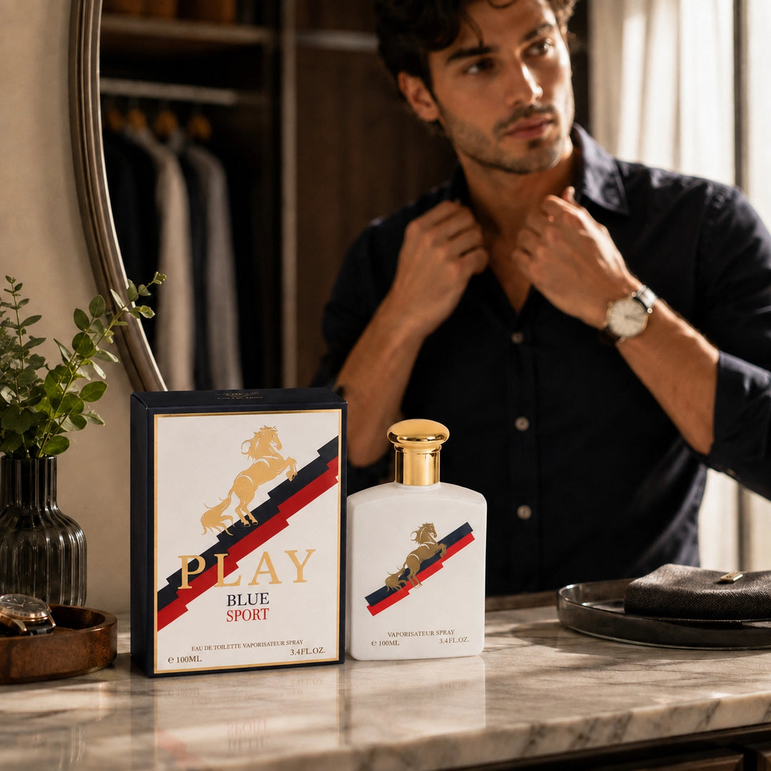 Play Blue Spore Eau de Toilette for Men 100ml / 3.4 Fl Oz – Fresh Clean Men’s Cologne Spray – Masculine Everyday Fragrance for Work, Casual Wear &amp; Gift Giving