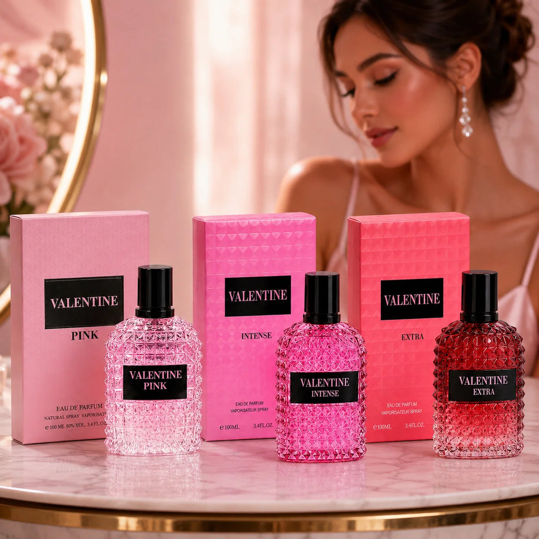 Valentine 3 Piece Perfume Gift Set for Women – Pink, Intense &amp; Extra Eau de Parfum, 100ml / 3.4 Fl Oz Each – Feminine Fragrance Collection – Full Size Women’s Perfume Set
