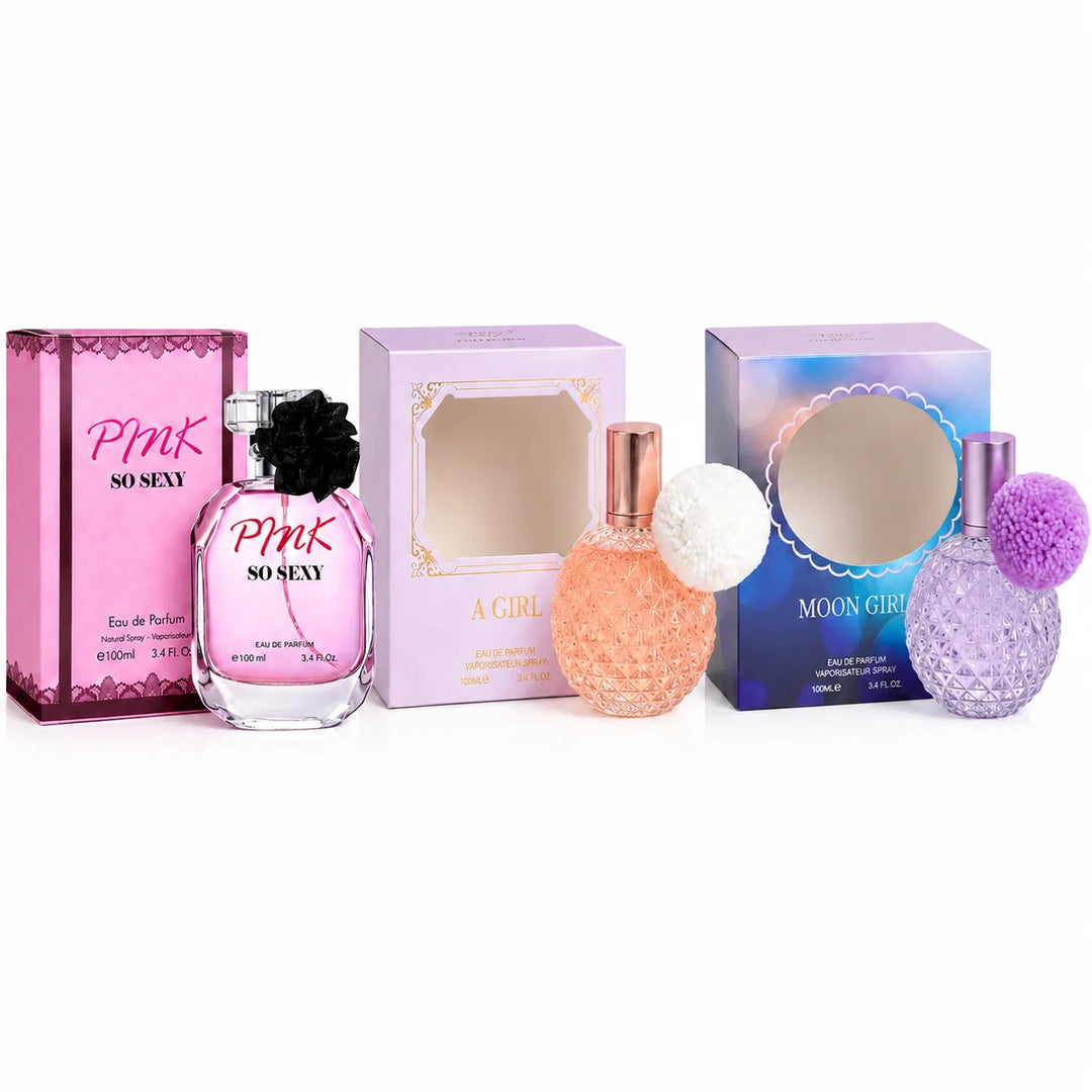 3 Piece Perfume Gift Set for Women – Pink So Sexy, A Girl &amp; Moon Girl Eau de Parfum, 100ml / 3.4 Fl Oz Each – Feminine Floral Sweet Fragrance Collection – Full Size Perfume Set