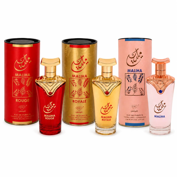 3 Piece Perfume Gift Set for Women – Maliha, Maliha Rouge &amp; Maliha Royale Eau de Parfum – 100ml / 3.4 Fl Oz Each – Feminine Floral Sweet Fragrance Collection – Full Size EDP Set